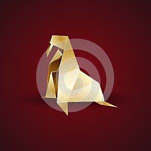 Vector golden origami walrus