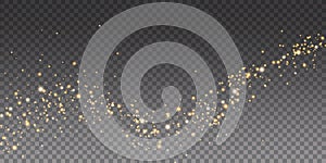 Vector golden sparkling falling star. Stardust trail. Cosmic glittering wave. PNG