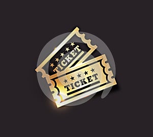 Vector Golden Vintage Ticket Icon on dark background. Gold on black