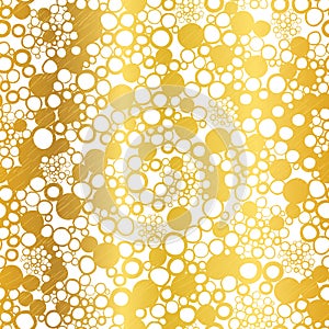 Vector Golden On White Abstract Grunge Bubbles Foil Texture Seamless Pattern Background. Great for elegant gold fabric