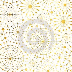 Vector Golden White Abstract Network Metallic Circles Seamless Pattern Background. Great for elegant gold texture fabric