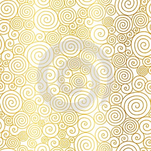 Vector Golden White Abstract Swirls Seamless Pattern Background. Great for elegant gold texture fabric, cards, wedding