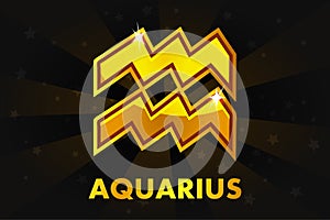 Golden Astrology Signs On Black background, Zodiac Aquarius