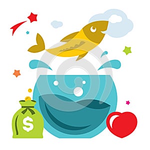 Vector Goldfish. Flat style colorful Cartoon illustration.