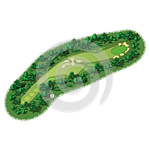 Vector golf course hole aerial isometric view