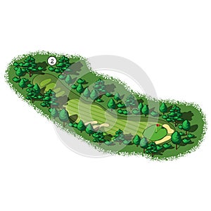 Vector golf course hole aerial isometric view