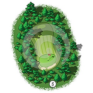 Vector golf course hole aerial isometric view