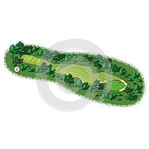 Vector golf course hole aerial isometric view