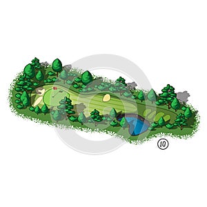 Vector golf course hole aerial isometric view