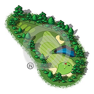 Vector golf course hole aerial isometric view