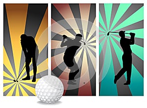 Vector Golf Players set:2. Retro Background Cards with Ball