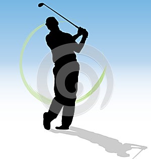 Jugador de golf silueta un columpio capacitación balanceo esfera chico hombres deporte jugador jugar juega profesionalmente 