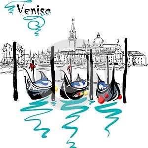 Vector Gondolas in Venice lagoon, Italia photo