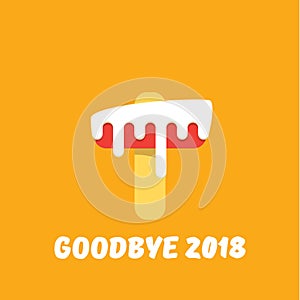 Vector goodbye 2018 year concept illustration with melt ice cream isolated on orange. End of the year background or