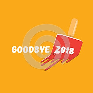 Vector goodbye 2018 year concept illustration with melt ice cream isolated on orange. End of the year background or