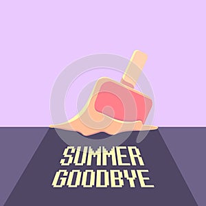 Vector goodbye summer vector concept illustration with melt ice cream on ultraviolet sky background. End of summer