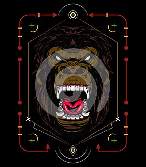 Vector gorilla. Head of a gorilla with angry face