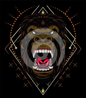Vector gorilla. Head of a gorilla with angry face