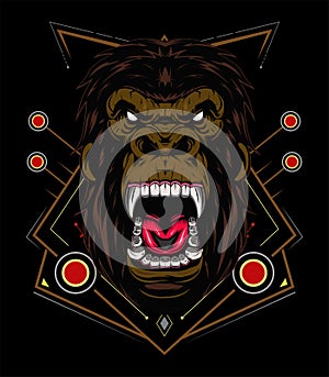 Vector gorilla. Head of a gorilla with angry face