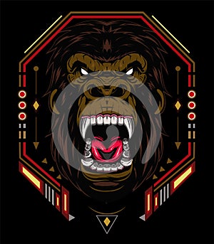 Vector gorilla. Head of a gorilla with angry face