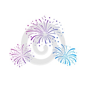 Vector gradient colored firework explosions isolated on white background, colorful decorative element, celebration cencept.