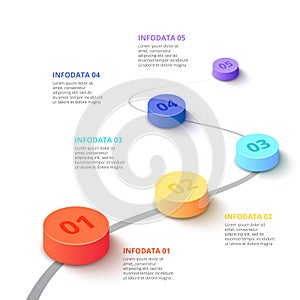 Vector gradient cylinders. Business template for presentation. Creative concept for infographic with 5 steps, options