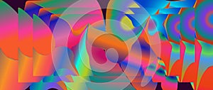 Vector gradient glitch digital art fluid shapes pattern. Bold energetic 90s style horizontalbanner. Vivid bright electric colors photo