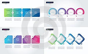 Vector gradient minimalistic infographic templates composed of 4 shapes