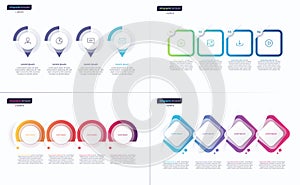 Vector gradient minimalistic infographic templates composed of 4 shapes