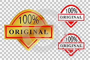 Vector Gradient Red and Golden Badge and Rubber Stamp, 100% Original, at transparent effect background