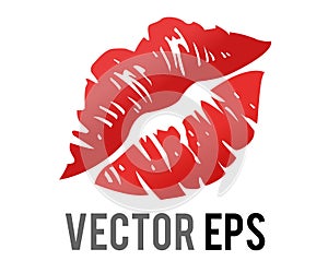 Vector gradient red kiss mark icon with bright lipstick