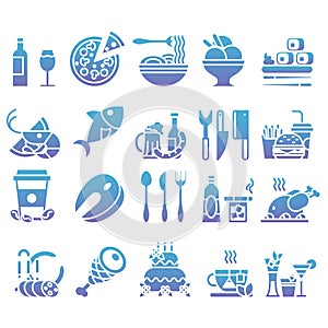 Vector gradient Set of flat icons and elements about food and drink for cuisine web restaurant menu