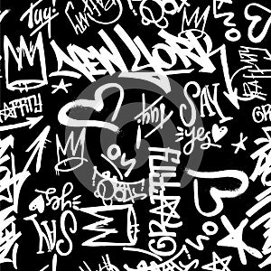 Vector graffity tags seamless pattern on black background photo