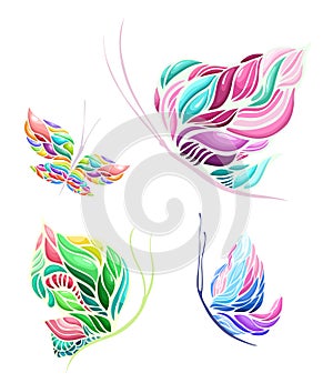 Vector colorful butterfly set with four elements