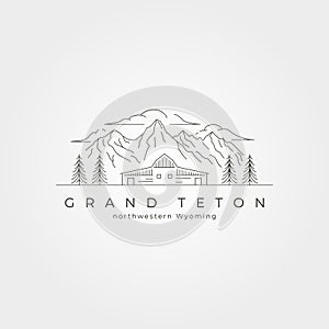 vector of grand teton national park line art logo minimal illustration design with barn design