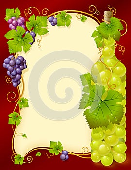 Vector grape frame with bottle