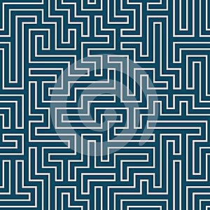 Vector graphic abstract geometry maze pattern. blue seamless geometric background