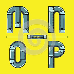 Alphabet Metal pipes style in a set MNOP fonts comic vector