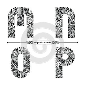 Alphabet Polynesian style in a set MNOP photo