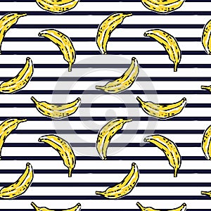 Vector graphic bananas pattern on striped background