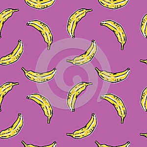 Vector graphic bananas pattern on violet background