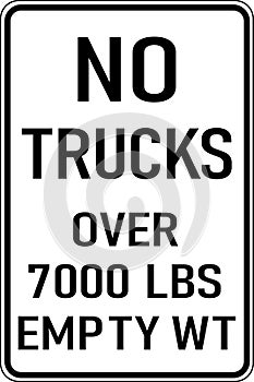 Vector graphic of a black No Trucks Over 7000 Lbs MUTCD highway sign. It consists of the wording No Trucks Over 7000 Lbs contained
