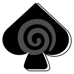 Vector graphic of a black spades playing card symbol with a black outline. One out a set of four playing card suits