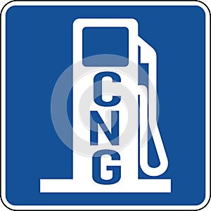 Vector graphic of a blue usa Alternative Fuel - CNG mutcd highway sign. It consists of a silhouette of a gas pump with the letters