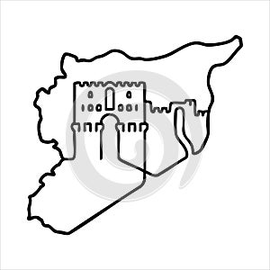 Syria Map With Broken Ancient Column One Line Vector Icon For News