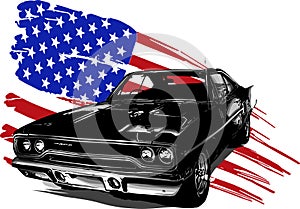 Vector graphic design illustration of an American muscle car
