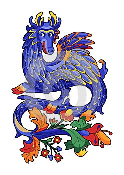 Vector graphic illustration of a funny blue dragon