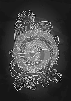 Vector graphic illustration of a funny blue dragon