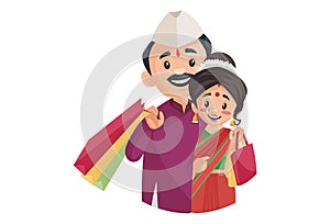 Vector graphic illustration of Indian Marathi Couple