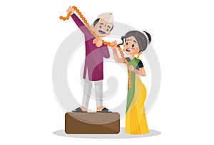 Vector graphic illustration of Indian Marathi Couple